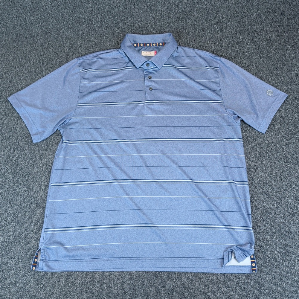 Ben Hogan Men Polo Shirt XL Polyester Blue Striped Performance Golf Short Sleeve — photo 2